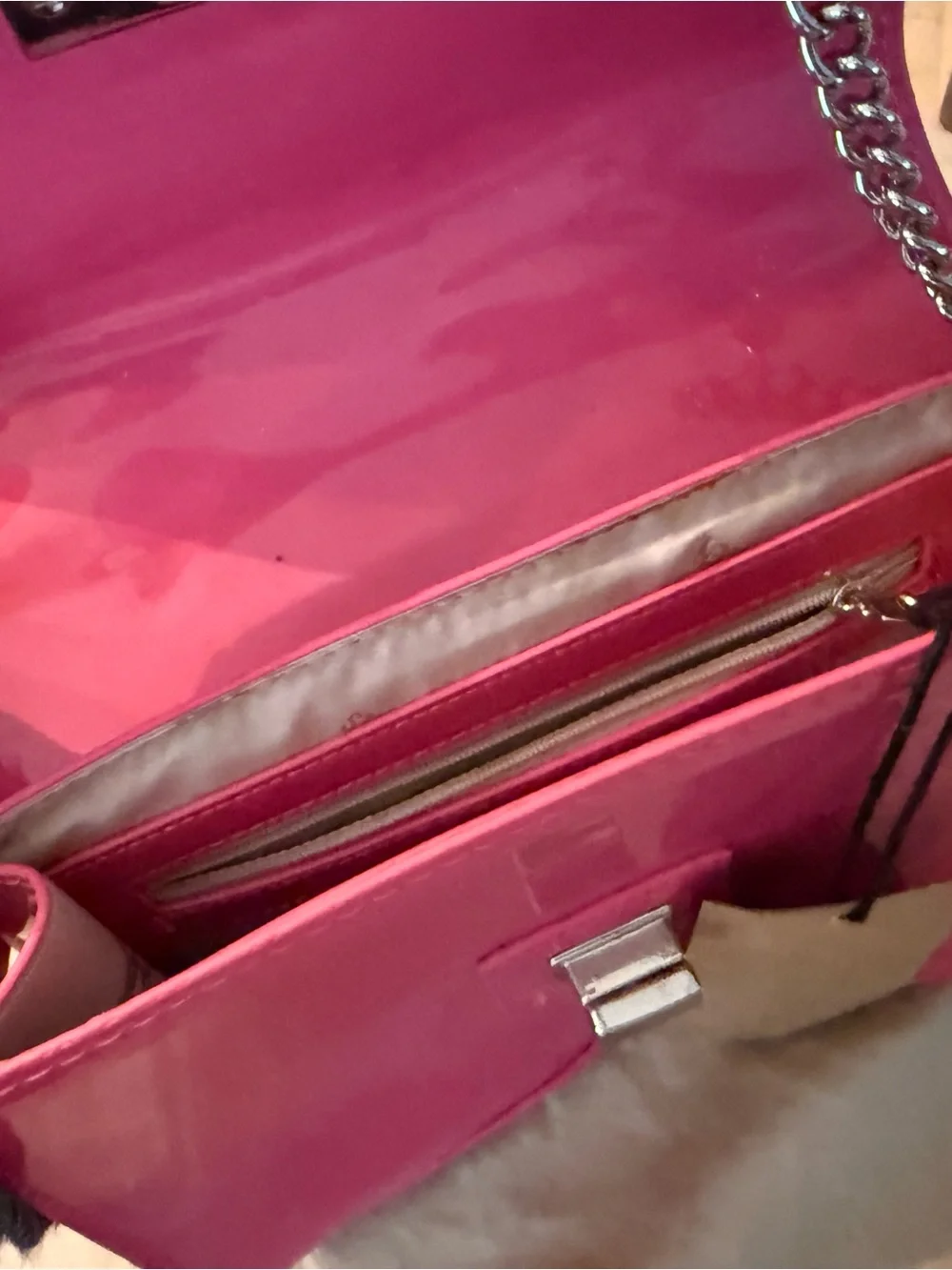 Steve Madden Hot Pink Jeweled Patent Crossbody with Silver Chain - Picture 5 of 5